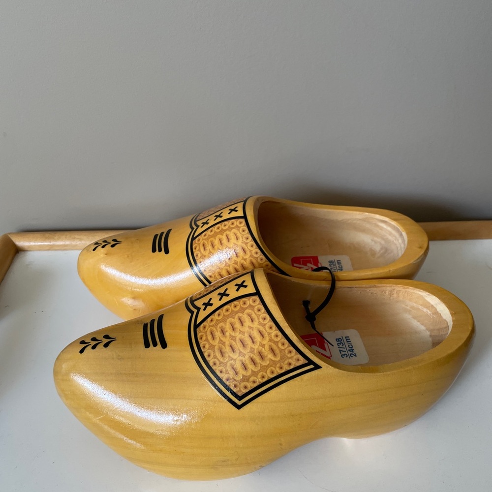 Yellow Wooden Clogs with Black Design